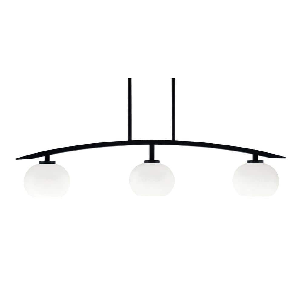 Siena 41.25 in. 3-Light Matte Black Chandelier with 7 in. White Muslin Glas
