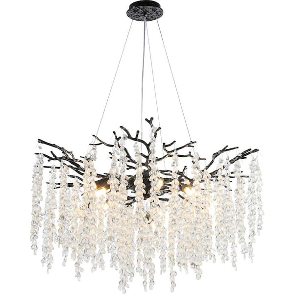 Modern Chandelier 30 in. 10-Lights Luxury Black Chandelier for Dining Room, Foyer, Living Room,Crystal Chandelier