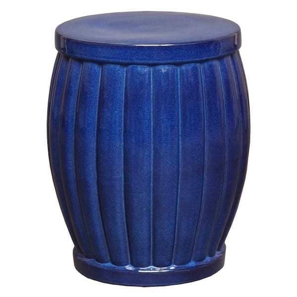 Fluted 22.5 in. H Glossy Glaze Blue Round Ceramic Garden Stool