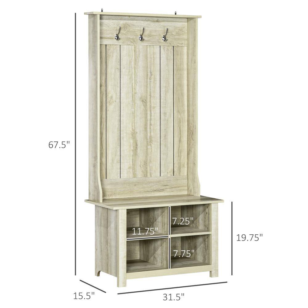 White Wood Hall Tree with Shoe Storage Bench and Coat Rack