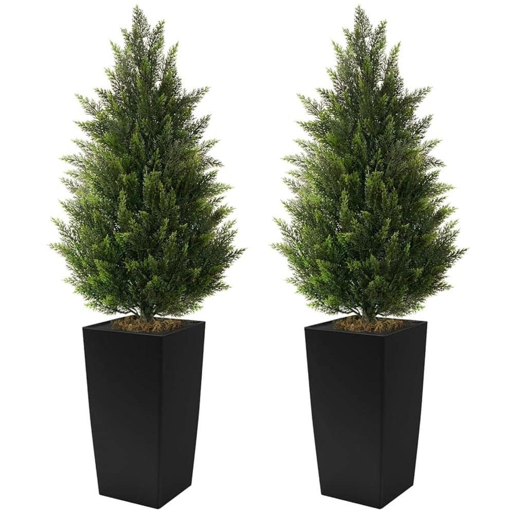 Vitalismo 4 ft. Artificial Cedar Tree w/ Black Square Flower Pots