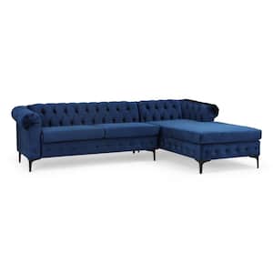 Burland 2-Piece Midnight Blue Velvet 3-Seat L Shaped Right Facing Sectionals with Chaise