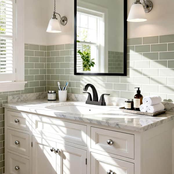 4 in. Centerset Double Handle Mid Arc Bathroom Faucet with Drain Kit Included in Oil Rubbed Bronze