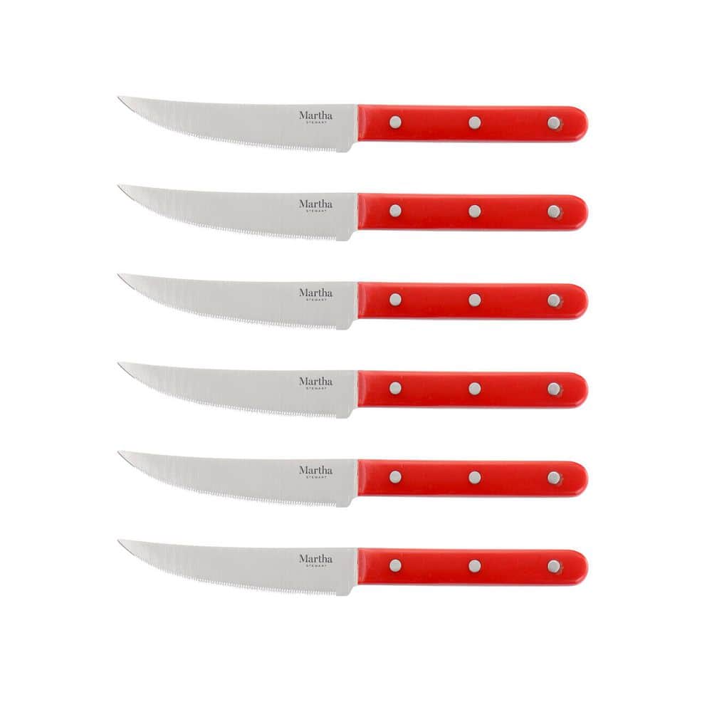 14-Piece Stainless Steel Cutlery Set with Acacia Wood Block, Red