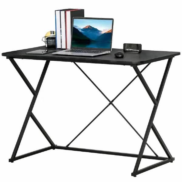FORCLOVER 43.25 in. Retangular Black Metal Writing Desk with Steel Legs for Small Place