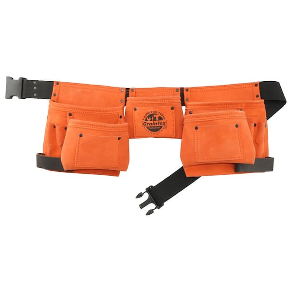 Graintex 11-Pocket Suede Leather Orange Tool Apron with 2 Hammer Loops ...