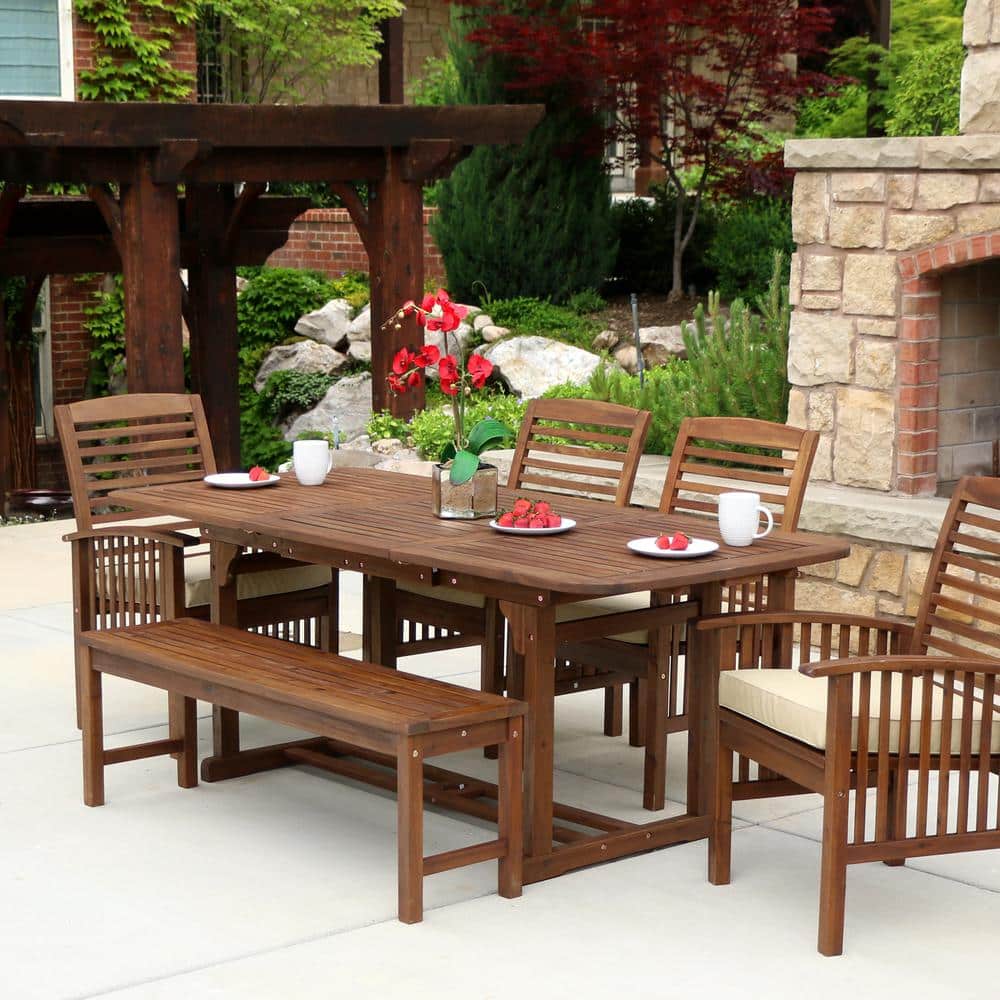 Solid Acacia Wood Traditional Patio Bench in Dark Brown