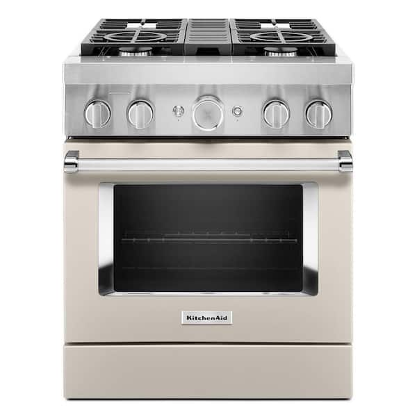 KitchenAid 30 in. 4.1 cu. ft. Dual Fuel Freestanding Smart Range with 4-Burners in Milkshake