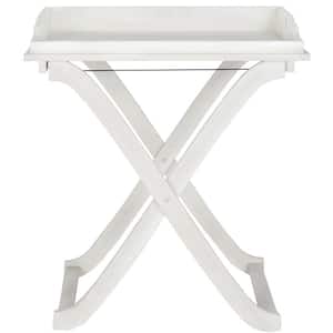 Covina Antique White Wood Patio Tray Table