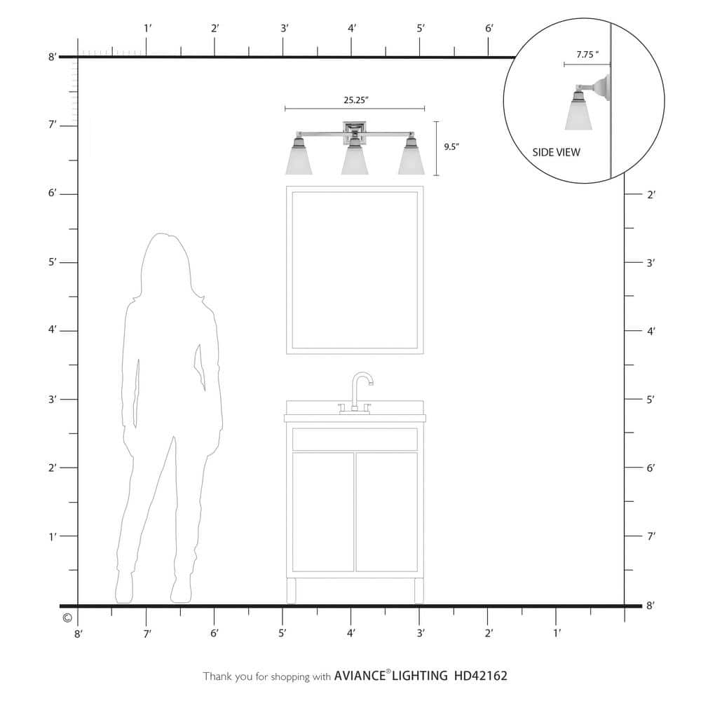 Polished Brass 3-Light Vanity with Etched Opal Glass