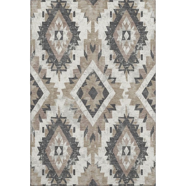Mayfield Premium Machine Washable Abstract AMF1878 Taupe 3 ft. x 4 ft. Area Rug