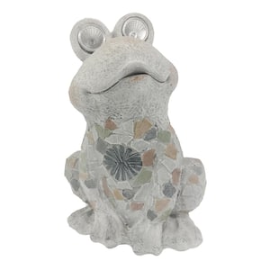 14 in. Grey Mosaic Polyresin Frog with Solar Eyes