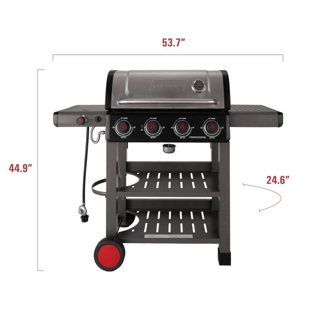 Coleman 4-Burner Stainless Steel Propane Gas Grill with Side Burner
