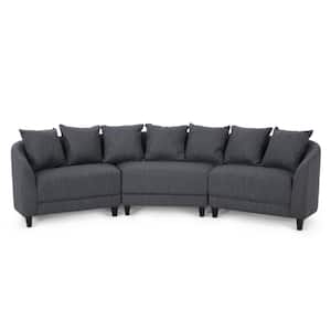 Raintree 109 in. Square Arm 3-Piece Fabric Curved Sectional Sofa in Charcoal/Dark Brown