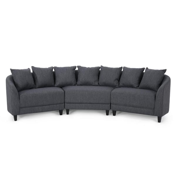 Noble House Raintree 109 in. Square Arm 3-Piece Fabric Curved Sectional Sofa in Charcoal/Dark Brown