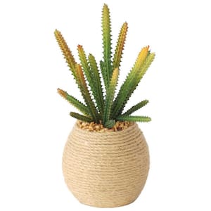 Artificial Faux Plastic 10 in. Tall Real Touch Succulents In Hemp Containers (2-Pack)