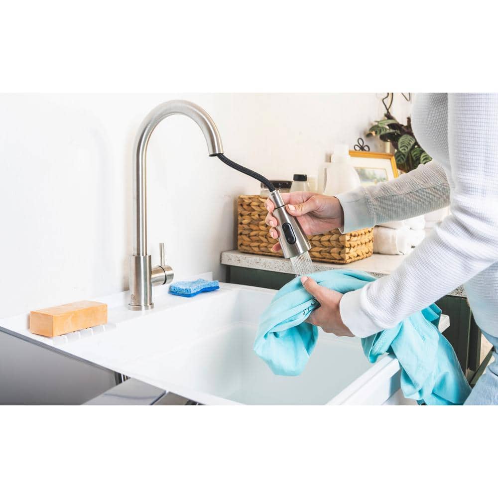 24-Inch White Polypropylene Freestanding Utility Sink with Stainless Steel Faucet