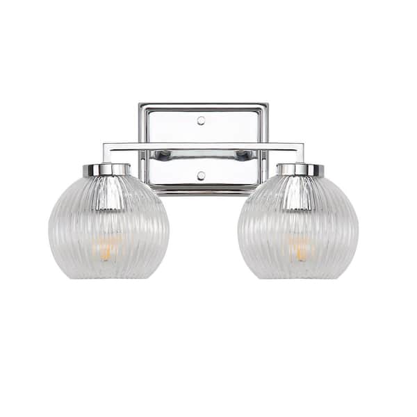 Elliott 7 in. 2 Light Chrome Vanity Light with Ribbed Clear Shade