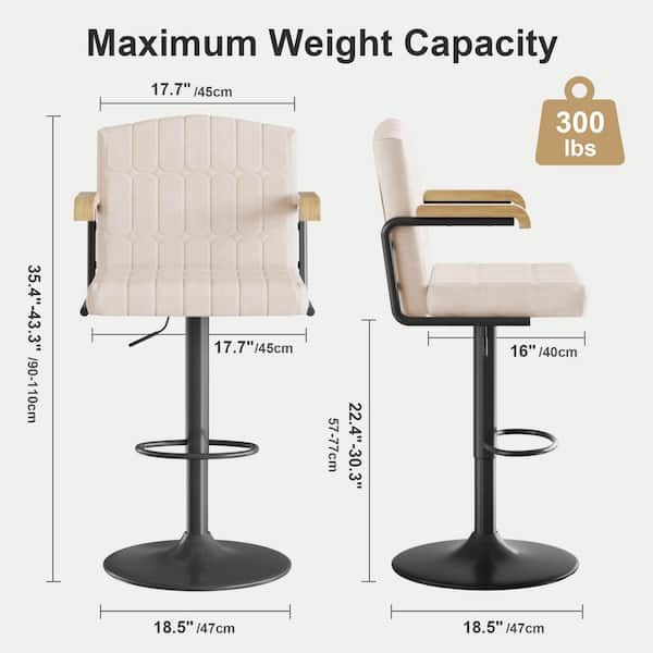 Swivel Counter Height Bar Stools with Backs 35.4 in. Adjustable Kitchen Island Chairs with Wood Armrest White (Set of 4)