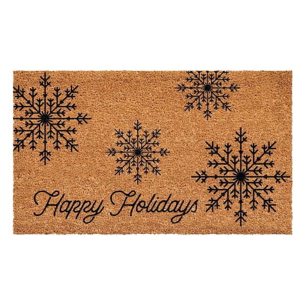 Christmas Rug, 'let It Snow' Snowflakes Black Door Mat, Indoor