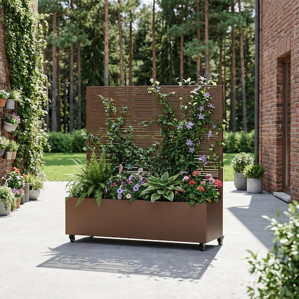SpassWay Brown Galvanized Steel Planter Box with Trellis and