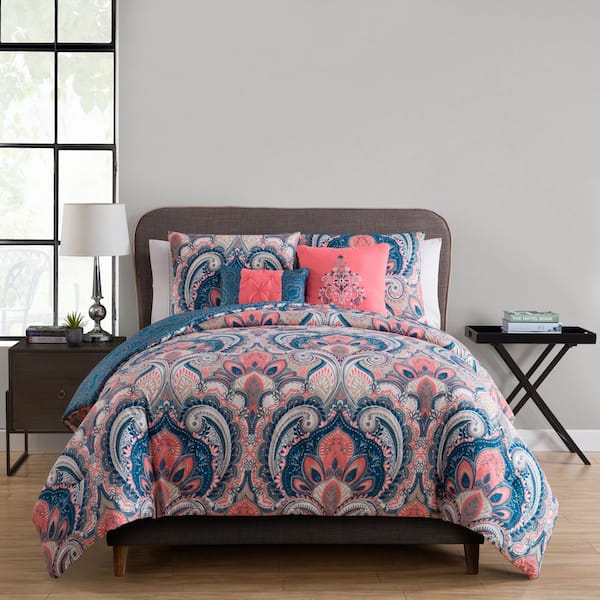 Casa Re'al 5-Piece Coral Damask Microfiber Queen Comforter Set