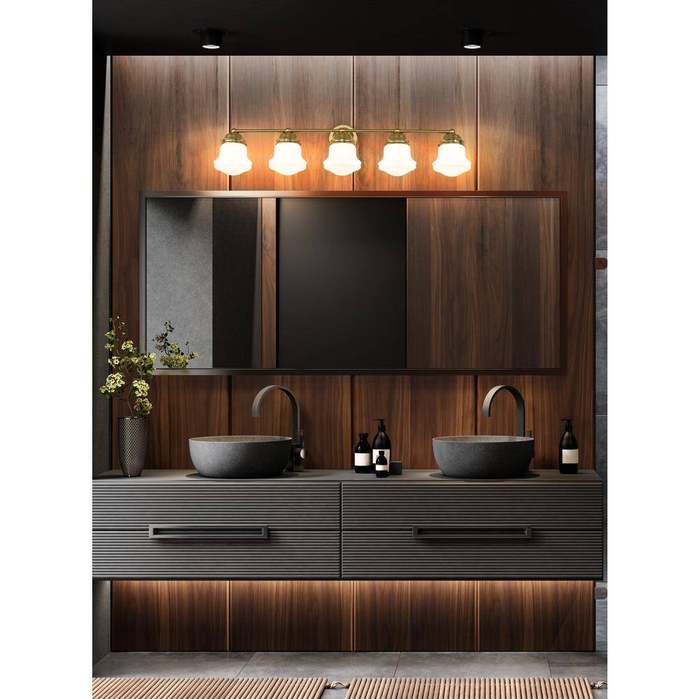 Luxe Gold 5-Light Vanity with Matte Opal Glass