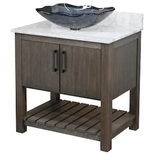 Ocean Breeze 31 in. W x 22 in. D x 31 in. H in Cafe with Carrara White Marble Top and Grey Sink