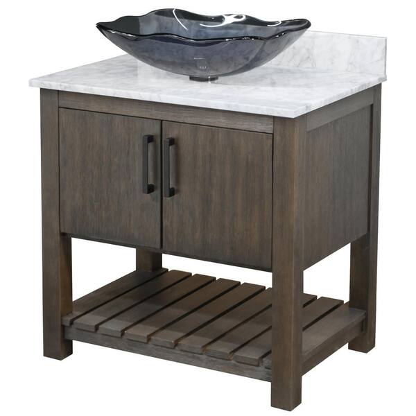 Novatto Ocean Breeze 31 in. W x 22 in. D x 31 in. H in Cafe with Carrara White Marble Top and Grey Sink