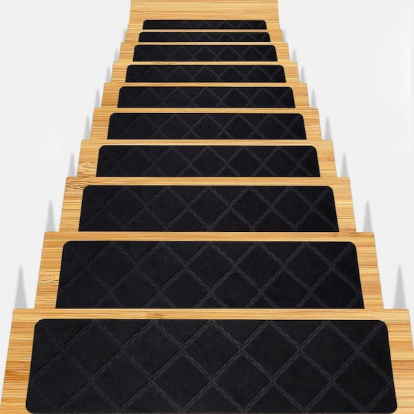 Gray 8 in. x 30 in. Polyester Stair Tread Cover Set of 15 Non-Slip Indoor Carpet Mats for Wooden Steps