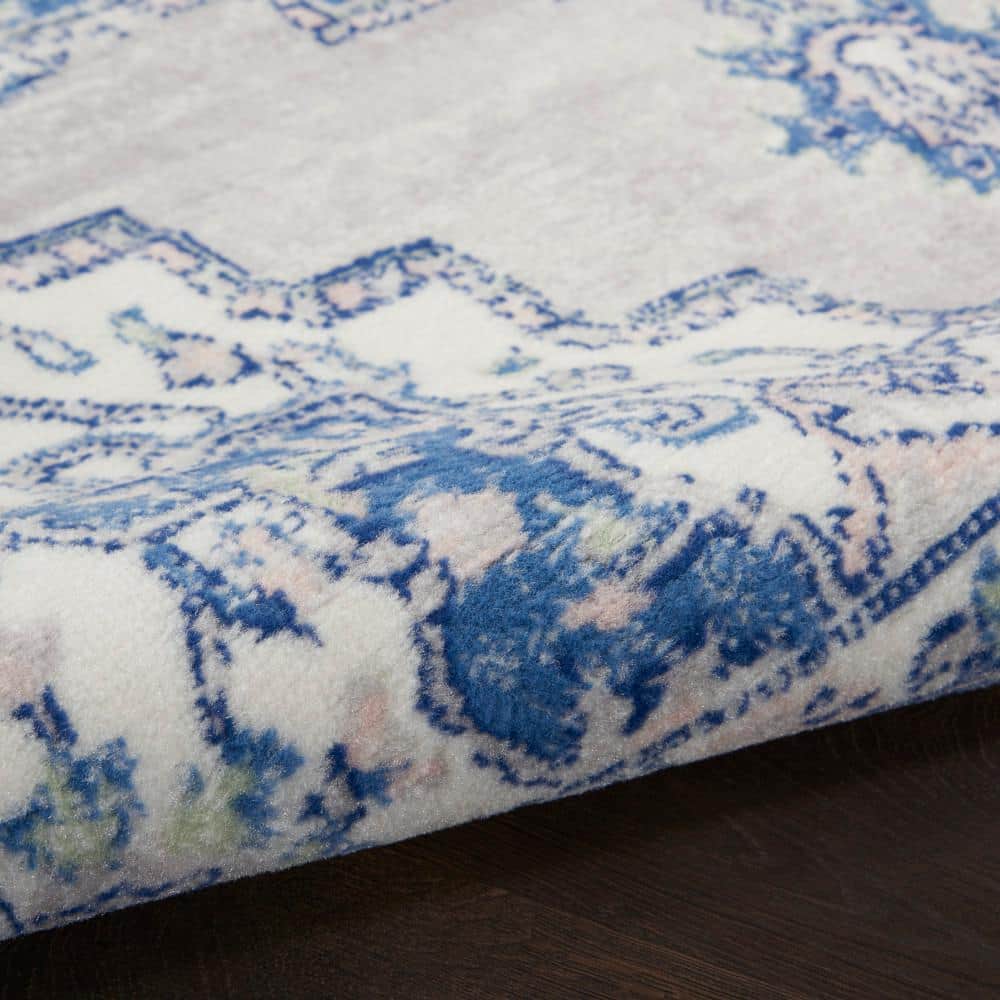 Grey Blue Floral Medallion 5' x 7' Synthetic Area Rug