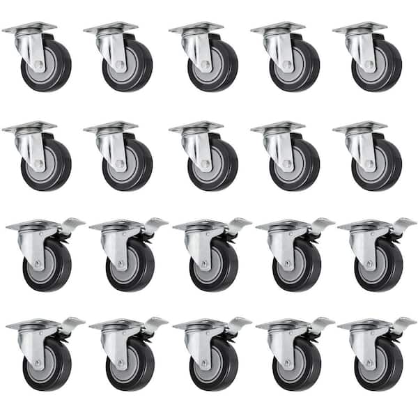 VEVOR Heavy-Duty Casters 4 in. Lockable Bearing Plate Caster Wheels Cart Set of 20 Each Caster Wheel Carry 285 lbs. Wheels