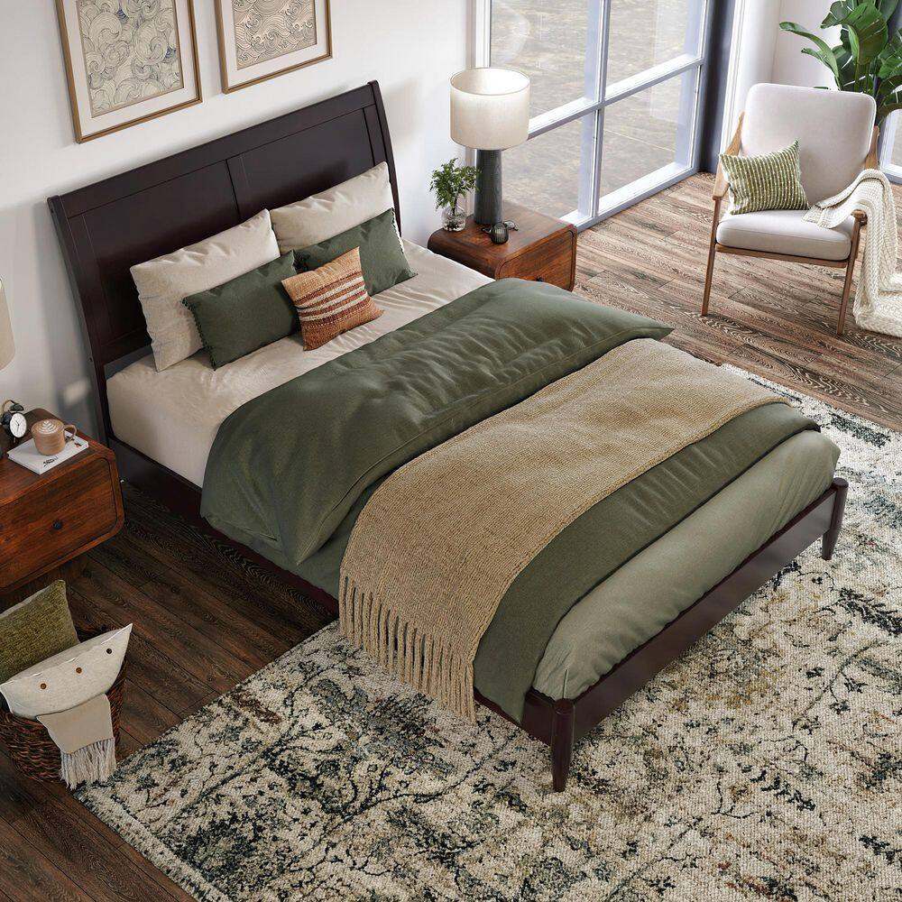 Valencia Espresso Full Wood Sleigh Platform Bed with Slats