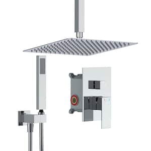 1-Handle 2-Spray High Pressure Ceiling Mount 12 in. Shower Head with Hand Shower Faucet in Chrome (Valve Included)