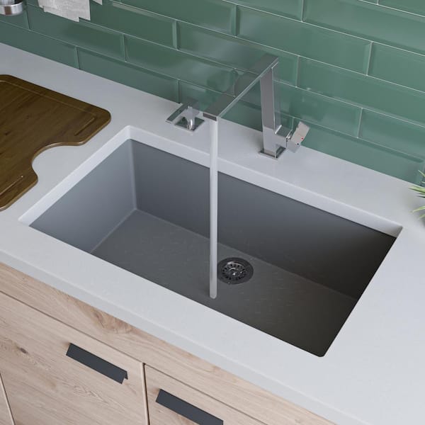 Alfi Brand Undermount Granite Composite 29 88 In Single Bowl Kitchen Sink Titanium Ab3020um T - Integrated Bathroom Sink Vs Undermount Kitchen