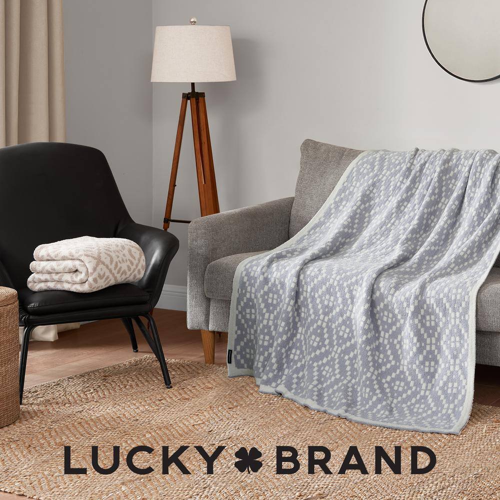 Gray Geometric Jacquard Reversible Knitted Throw Blanket 50" x 70"