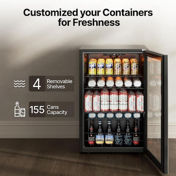 21.1 in. Single Zone 182-Cans Beverage Cooler Freestanding/Countertop Refrigerator Adjustable Shelves in Stainless Steel