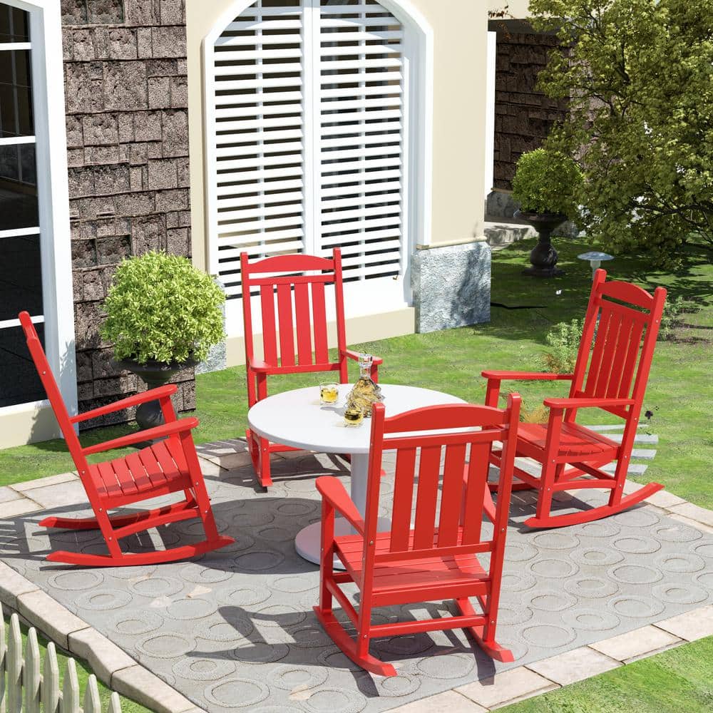 WESTIN OUTDOOR Kenly Red Classic Plastic Outdoor Rocking Chair (Set of ...