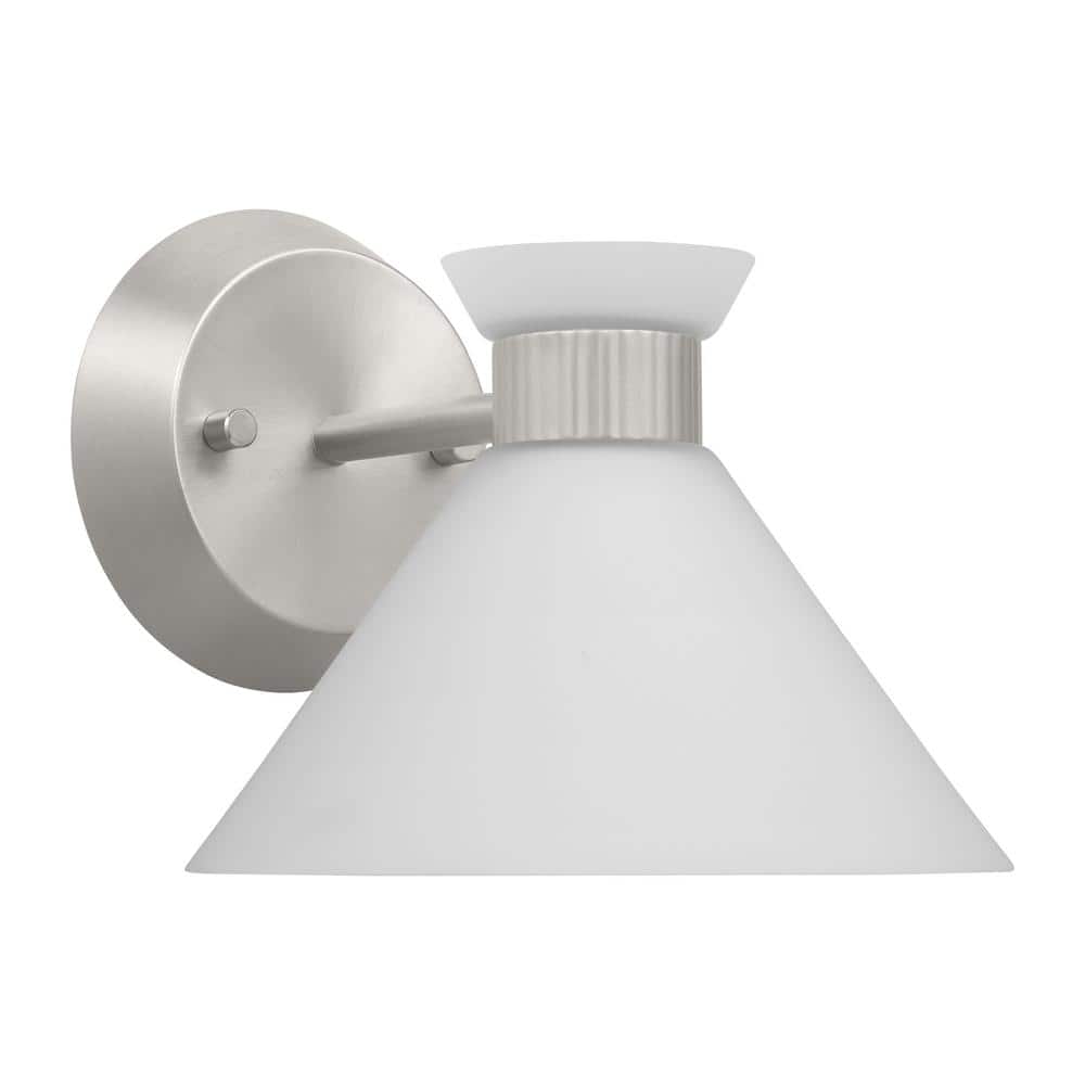 Brushed Steel Dimmable Wall Sconce with Etched Glass Shade