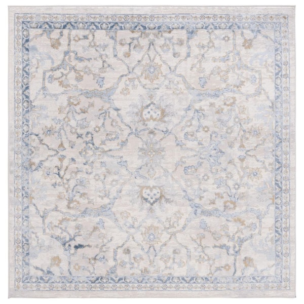 Palma 3 ft. x 3 ft. Beige/Light Blue Ornate Border Square Area Rug