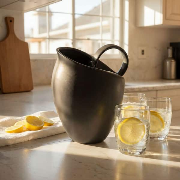 Storied Home 82 fl. oz. Matte Black Stoneware Pitcher with