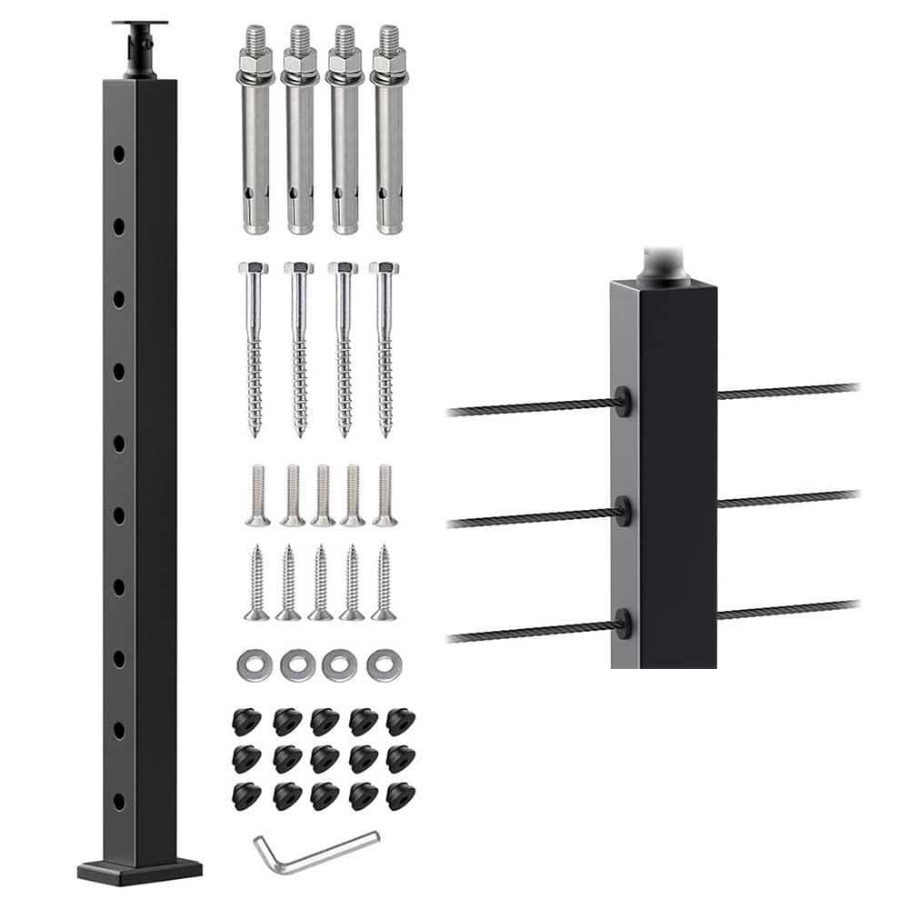Level Drilled Cable Railing Post 36 in.x 2 in. Black Stainless Steel Stair Railing Kit w/ Cable Grommets Deck Stair Post price history on PriceWatchPro