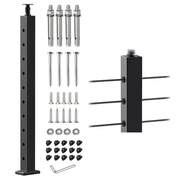 Level Drilled Cable Railing Post 36 in.x 2 in. Black Stainless Steel Stair Railing Kit w/ Cable Grommets Deck Stair Post