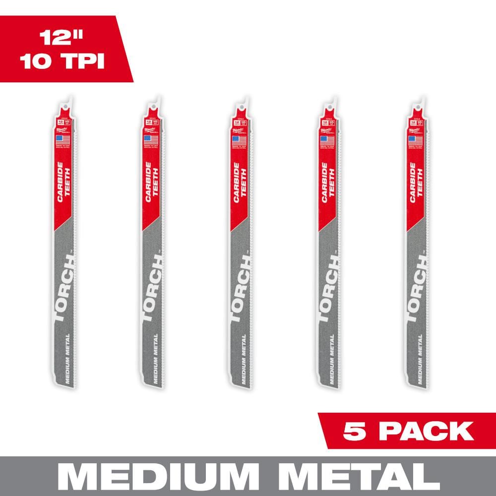 12 in. 10 TPI Torch Carbide Teeth Metal Cutting Sawzall Reciprocating Saw Blade (5-Pack)