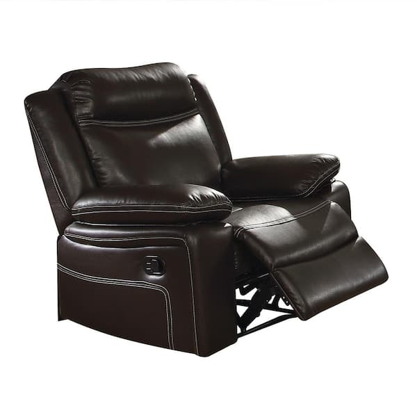 Benjara Espresso Brown Leatherette Motion Recliner with Pillow Top Armrest