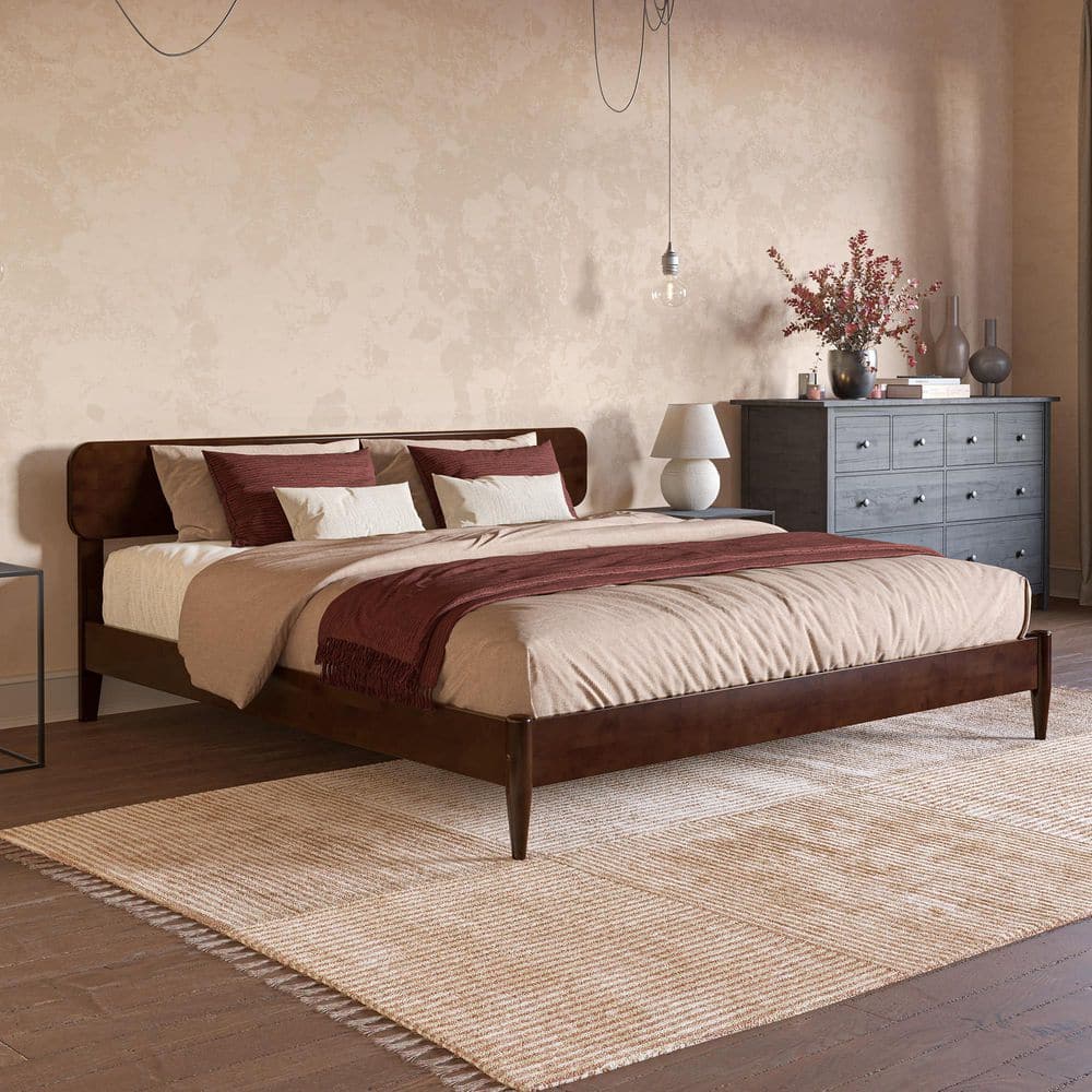 Volkswagen Timeless Modern Air Bed シングル AFI Florence Walnut Brown Solid Wood Frame King Low Profile