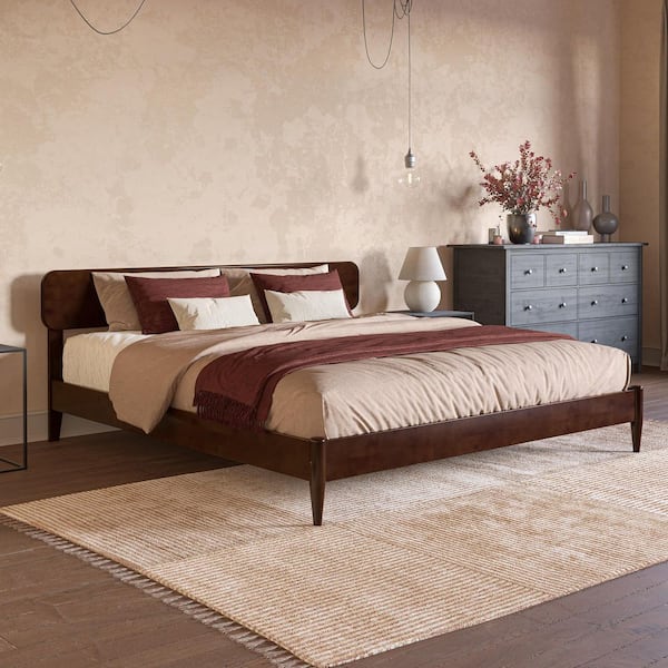 Florence Walnut Brown Solid Wood Frame King Low Profile Platform Bed