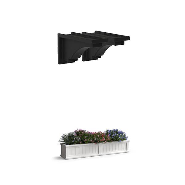 Cape Cod 60 in. x 11 in. White Self-Watering Window Box and Fairfield Black Corbel Combo