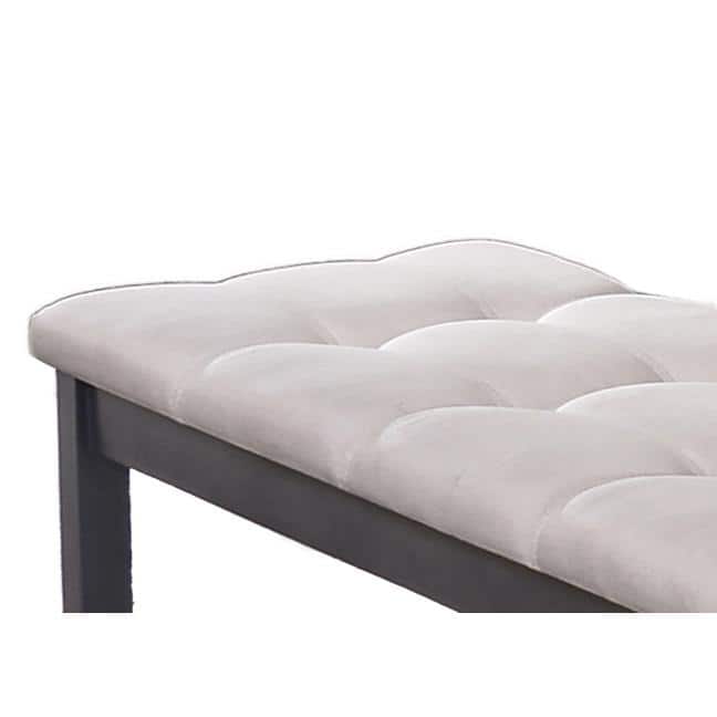 Light Gray Linen Tufted Dining Bench with Dark Wood Frame