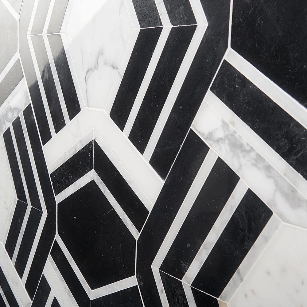 Black and White Geometric Marble Mosaic Tile for Indoor/Outdoor Use